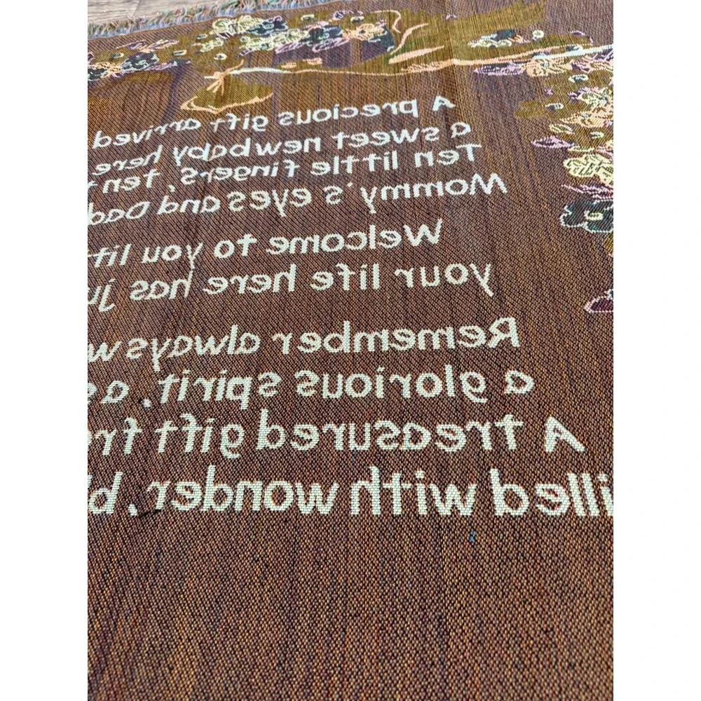 Tapestry Throw Blanket Baby Stork Poem Newborn 38x50 Footprints Precious Gift